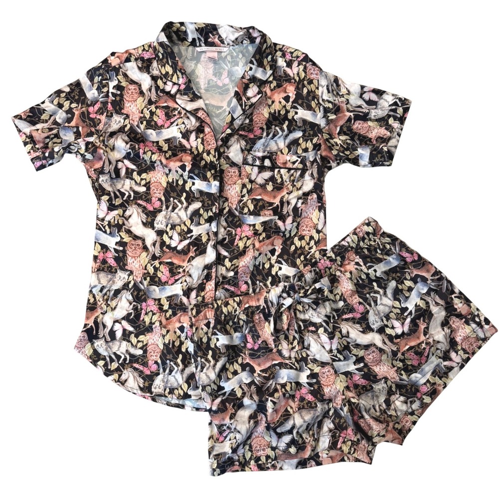 Victorias Secret Whimsical Forest/Enchanted Animal Print Short Pajama Set S Rare